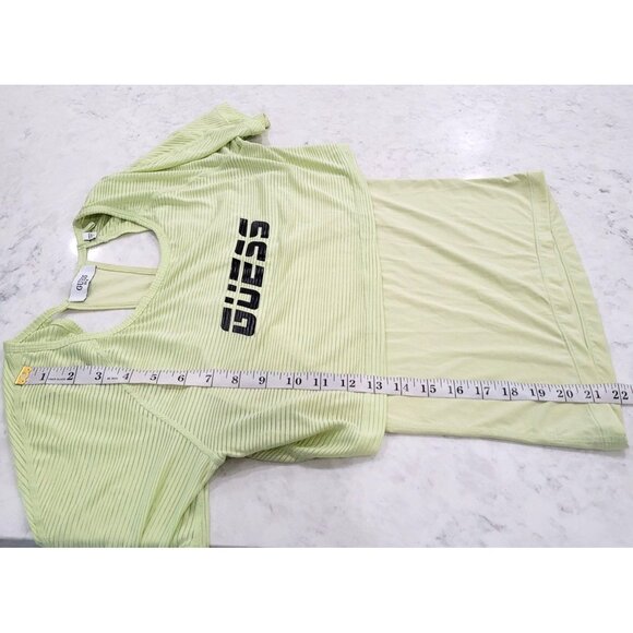 Guess Womens Lime Green Cropped Sheer Layered Cut Out Back Athletic Top Size S - Picture 9 of 9